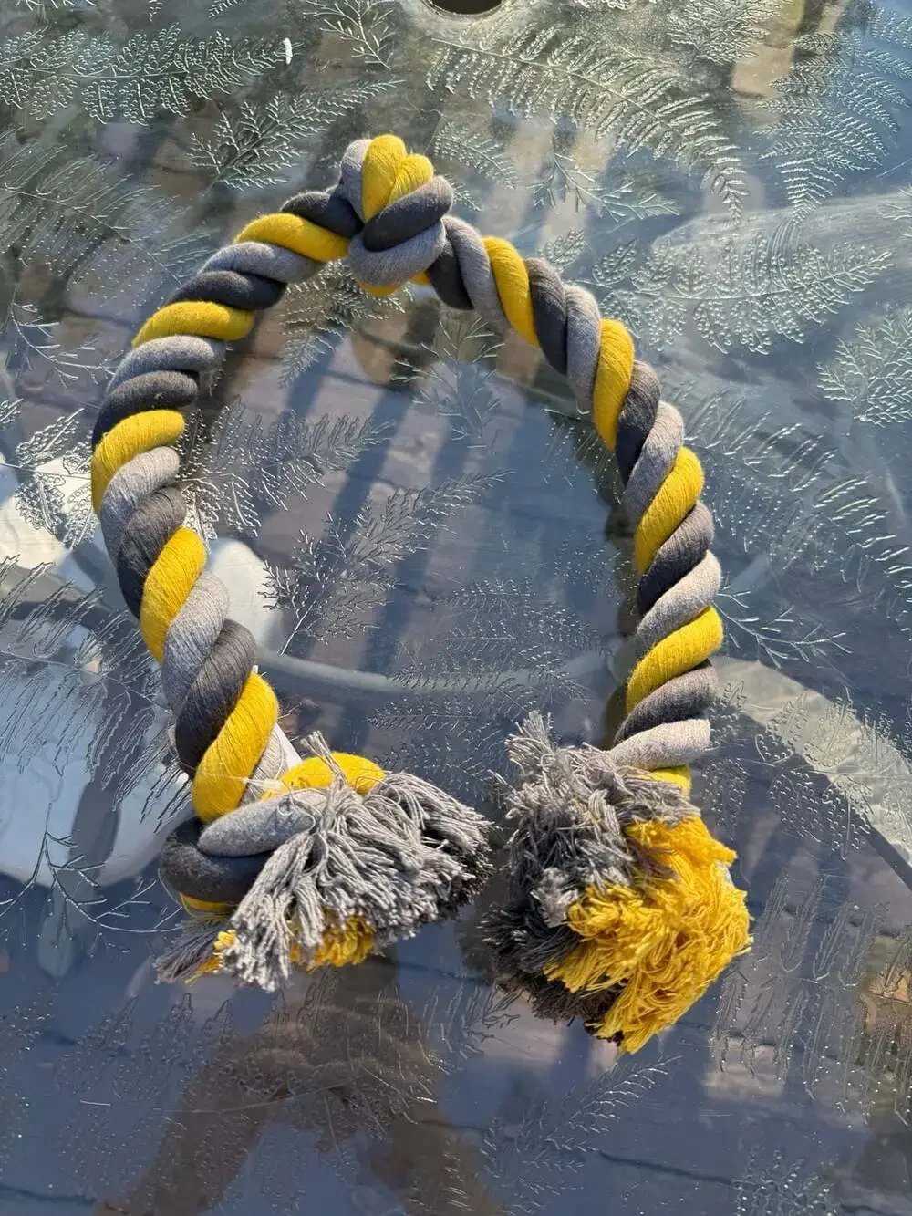 Dog Rope Toy Heavy Duty Cotton Interactive Chew Tug Toy Yellow and Gray